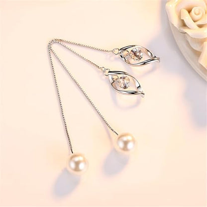 925 Sterling Silver Dangle Earrings with Charms Heart, Water drop, Moon, Star Long Drop Earring for Women Jewelry Gifts Hypoallergenic - color: waterdrop+pearl