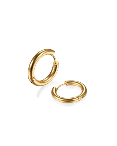 316L Surgical Stainless Steel Huggie Hoop Earrings 6mm 8mm 10mm 11mm 12mm 14mm Hypoallergenic Earrings Hoop Cartilage Helix Lobes Hinged Sleeper Earrings For Men Women - style: B01: 8mm Gold(THK 2.0mm)