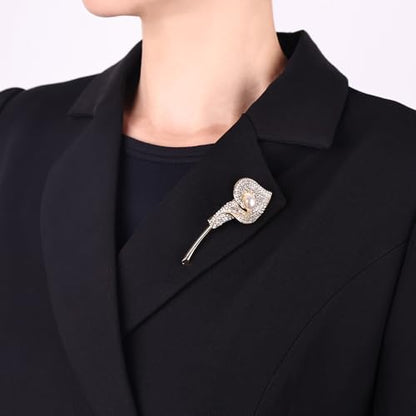 Elegant Floral Brooch Pins for Women, Crystal Pearl Rhinestone CZ Flower Lapel Pin Wedding Party Exquisite Brooches and Pins for Women Ladies - color: Gold+White