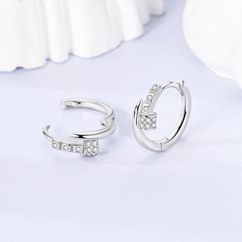 Parmuz 925 Sterling Silver Butterfly Huggies Hoop Earrings for Woman | Gold Plated Cubic Zirconia Star Moon cross Twisted huggie Hoop Post Chunky Small Tiny cuff Snake Heart Earring Gift for Her - color: black silver