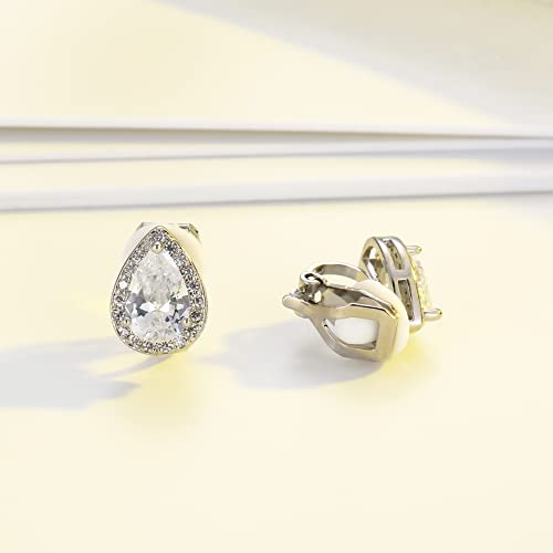 SELOVO Clip On earrings for Women Teardrop Cubic Zirconia Clip Earrings Stud - color: white