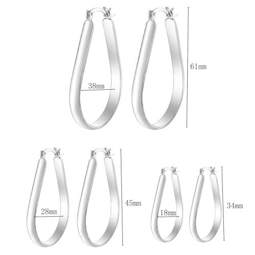 Oval Hoop Earrings 4.8mm Wide Large Chunky Lightweight Big Hoop Earrings 18K Gold Plated Minimalist Jewelry for Women 20/30/40mm - color: Silver-38mm Inner Diameter