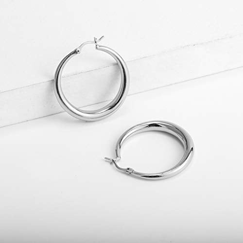 Silver Oval Hoop Earrings for Women 14K Gold Plated Hoop Earrings | Hypoallergenic Lightweight - color: B-Silver
