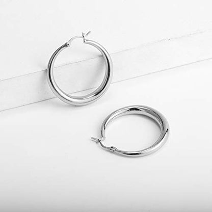 Silver Oval Hoop Earrings for Women 14K Gold Plated Hoop Earrings | Hypoallergenic Lightweight - color: B-Silver