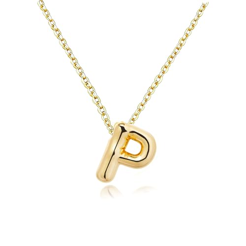 Gold Initial Necklace for Teen Girls Women Letter necklaces Jewelry Gifts | Gifts for Girls Women, Teen Girl Gifts Trendy Stuff, Bubble Letter Pendant Necklace - style: P