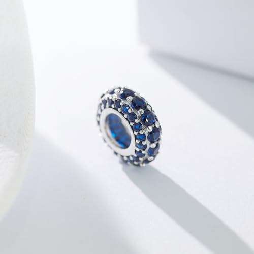 KEQ 925 Silver Spacer Stopper Bead Charms Clearance for Pandora Bracelets Birthstone CZ Always Stopper Birthday Gifts for Mom Grandmom Granddaughter Wife Sisters Friends - color: Blue Cz(2 Pcs)