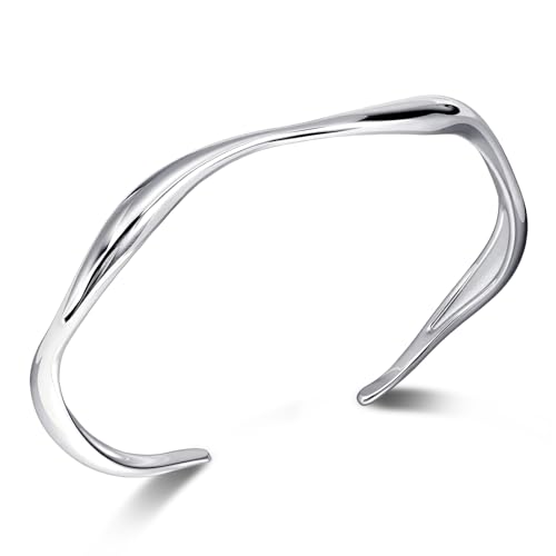 Thin Wavy Cuff Bracelet - Adjustable Irregular Bangle for Women Silver & Gold - color: Silver