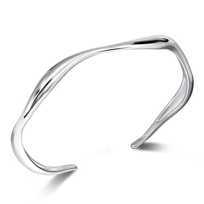 Thin Wavy Cuff Bracelet - Adjustable Irregular Bangle for Women Silver & Gold - color: Silver