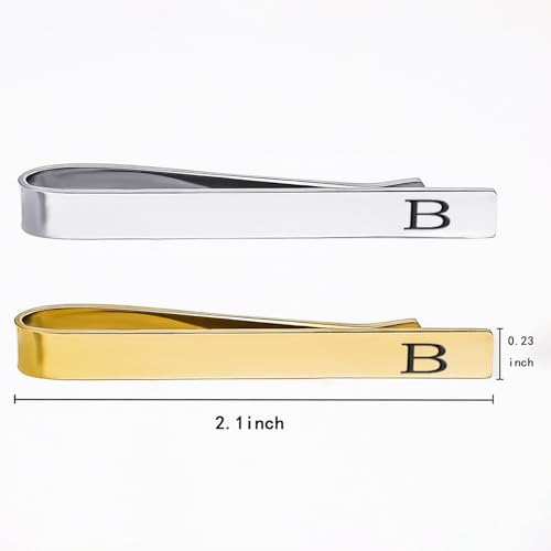 GWD Stainless Steel Tie Clips for Men Personalized Initial Tie Clip Classic Tie Bar Set - color: B