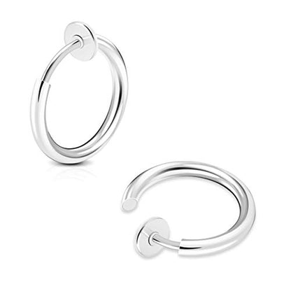 CrazyPiercing 8 pcs of Surgical Steel Clip on Non-Pierced Hoops Fake Nose Lip Ear Rings Piercing - style: silver color