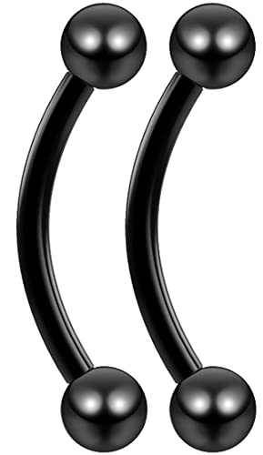 2pc Curved Barbell Daith Rook Conch Labret Helix Lip Ring Tragus Eyebrow Cartilage (choose Color, Gauge, Length) - color: Black - 8mm (5/16) - 14g
