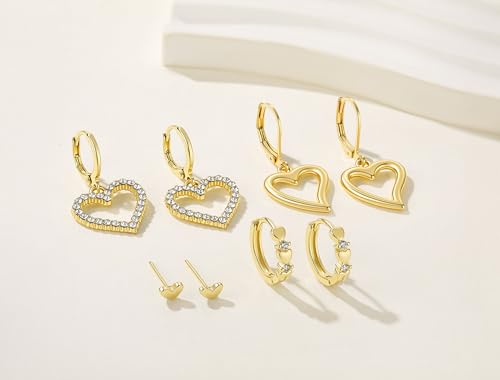 14K Gold Plated Heart Earrings for Women, Heart/Flower/Bow/Pearl Earrings Drop Stud Huggie Hoop Earring Hypoallergenic Earrings Christmas Earrings Festival Party Jewelry Gifts for Women - color: Gold-Heart