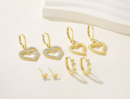 14K Gold Plated Heart Earrings for Women, Heart/Flower/Bow/Pearl Earrings Drop Stud Huggie Hoop Earring Hypoallergenic Earrings Christmas Earrings Festival Party Jewelry Gifts for Women - color: Gold-Heart