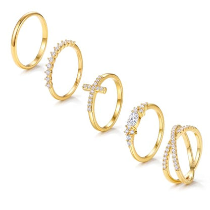 Sllaiss Stackable Gold Rings for Women Non-Tarnish 14K Gold Plated Ring Set | Non Tarnish, Dainty Stacking Ring Set, Ring Stack, Cubic Zirconia Thumb Rings, Promise Wedding Bands, Stackable Rings - color: 14K Gold Clear CZ