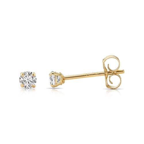 14k Yellow Gold Solitaire Round Cubic Zirconia Stud Earrings - Pushbacks - style: 2.5mm