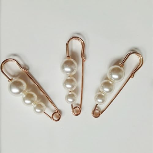 Healifty 3pcs Pearl Brooch Pins for Women Sweater Shawl Clips with Faux Pearl Beads, Easy to Open and Close, Fashion Jewelry Pins for Prom and Party Accessories