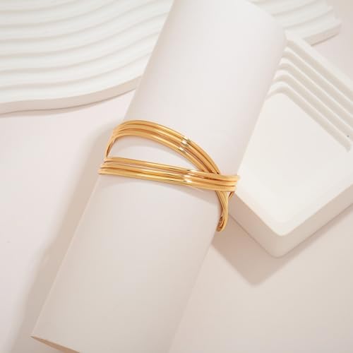 Gold Cuff Bracelet for Women Chunky Multi-layer Cross Wire Open Bracelet Hollow Wide Cuff Bracelets Adjustable Gold Open Cuff Bangle Bracelet - color: Dainty Multi-layer Wire Cuff Bracelet