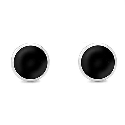 Boma Jewelry Sterling Silver Onyx Inlay Circle Stud Earrings