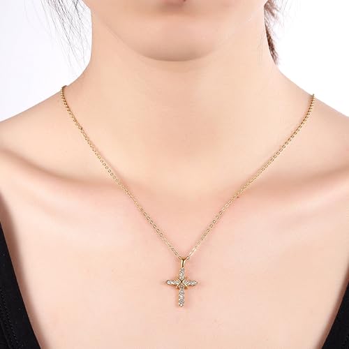 Gold Plated Pendant Necklaces for Women Cubic Zirconia Accent 18 Inch Adjustable Chain Hypoallergenic Gift for Wife Mom Birthday Valentines Day - style: CZ cross