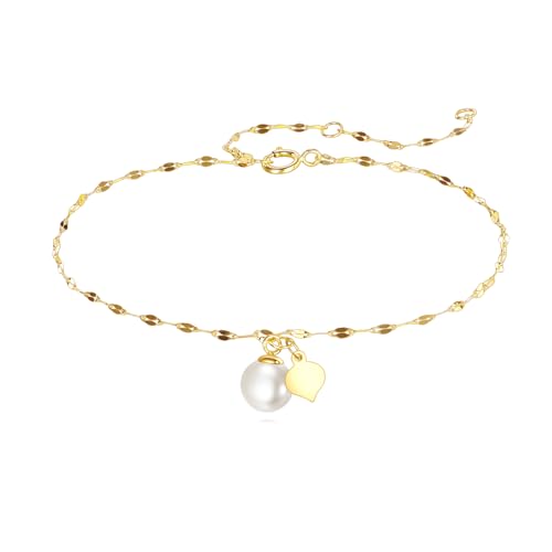14K Gold Pearl Bracelet for Women,Lip Chain Pearls Link Bracelets Anniversary Christmas Mother’s Day Jewelry Gift for Mom Wife Her - style: style1-white pearl