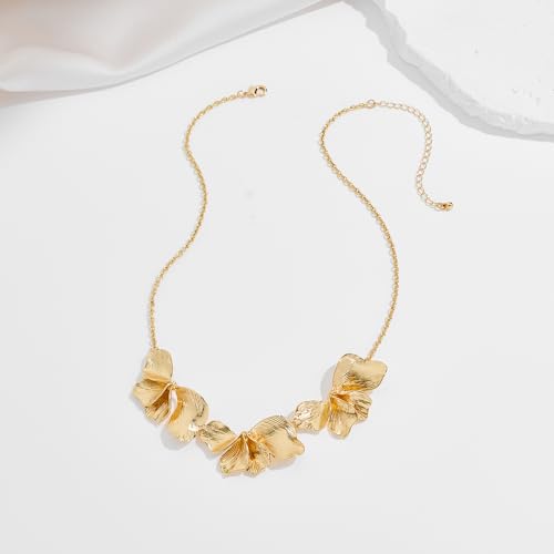 Statement Flower Necklace for Women Gold Plated Chunky Floral Collar Boho Choker Jewelry