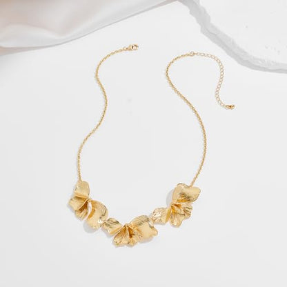 Statement Flower Necklace for Women Gold Plated Chunky Floral Collar Boho Choker Jewelry