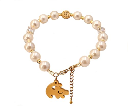 Lion Necklace Dainty Lion Lover Bracelet Earrings Animal Kingdom Gift Valentine's Jewelry - style: White-Pearl