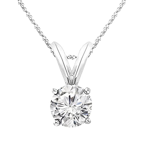 0.5 to 10 Carat 14K White Gold Lab Grown Diamond Solitaire Pendant Necklace, Round Cut Solitaire, 4-Prong Setting, Jewelry for Women (E-F, VS) - color: Platinum, size: 4.0 Carats