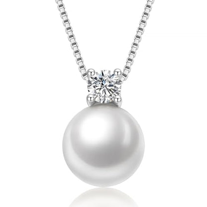 NUZON Sunburst Heart / 2-Tone Interlocking/CZ Evil Eye/Single Pearl/Love Heart Pendant Necklace for Women 14K Gold Chain Necklace Chunky Statement Jewelry - color: Pearl & Solitaire - Silver