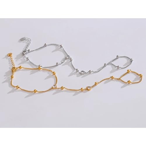 Mchic Hand Chain Tennis Bracelets for Women Trendy: Dainty Diamond Beaded Bracelet 14K Gold Plated/Silver Finger Ring Bracelet Hand Chain Jewelry Adjustable Sparkly Prom Bracelets - color: beaded hand chain silver