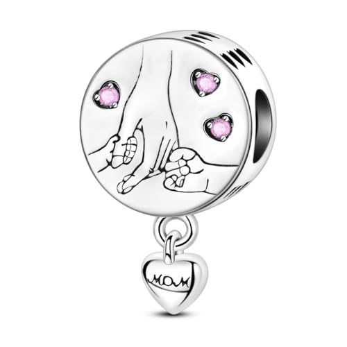 Hapour 925 Sterling Silver Charm for Bracelet Necklace Women Pendant Beads | Virgin Mary Charm, Religious Cross Heart Dragon European Jewelry Mom Charm - color: Mom Forever Love
