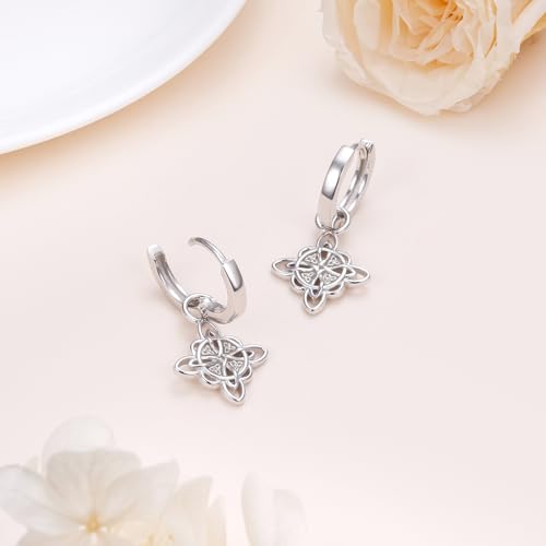 S925 Sterling Silver Celtic Knot Earrings for Women Irish Good Luck Drop Dangle Hook Earrings - style: Dangle Huggie - Witch's Knot