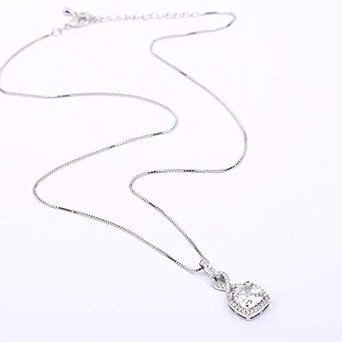 AMYJANE Crystal Jewelry Set for Women - Sterling Silver Square Cubic Zirconia CZ Bridal Pendant Necklace Earrings Set for Wedding Bride Bridesmaids Birthstone Fashion Jewelry Set - color: Clear