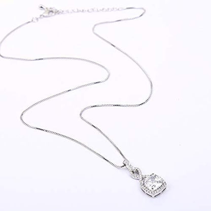 AMYJANE Crystal Jewelry Set for Women - Sterling Silver Square Cubic Zirconia CZ Bridal Pendant Necklace Earrings Set for Wedding Bride Bridesmaids Birthstone Fashion Jewelry Set - color: Clear