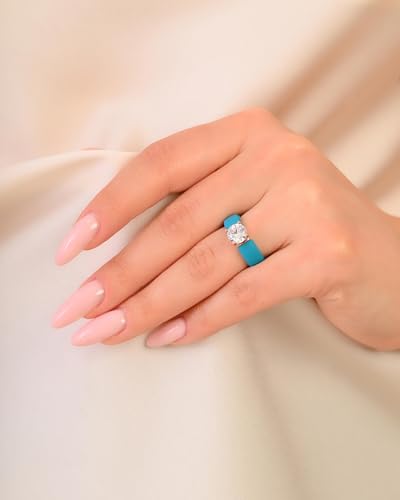Rinfit Silicone Ring with Stone, Round Cut CZ | AAAAA Grade Cubic Zirconia, Solitaire Engagement Ring for Her, Flexible Rubber Wedding Band for Women, Patented Design - color: Pack Q: Ocean / Rose Gold