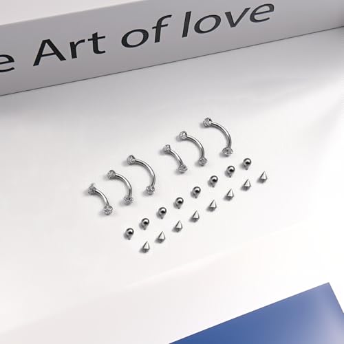 16G Eyebrow Piercing Jewelry Rook Earrings for Women Internal Thread Curved Barbell CZ Eyebrow Rings Vertical Labret Lip Jewelry Ear Rook Stud Small Tiny Belly Button Ring 6mm/8mm/10mm - color: Silver