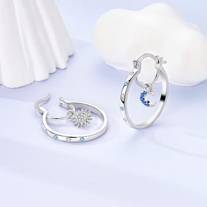 Parmuz 925 Sterling Silver Earrings Hoops for Women Ladies Simple Lightweight Twisted Medium Hoop Earrings With Cubic Zirconia Hypoallergenic Jewelry for Her - color: royal blue