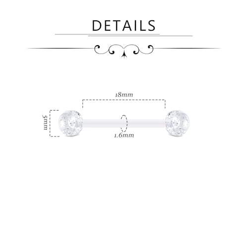 FECTAS 14G Plastic Nipple Rings for Surgery Plastic Tongue Rings Bioflex Flexible Acrylic Piercing Retainer 5 Pairs 14/16/18mm - style: style2-18mm