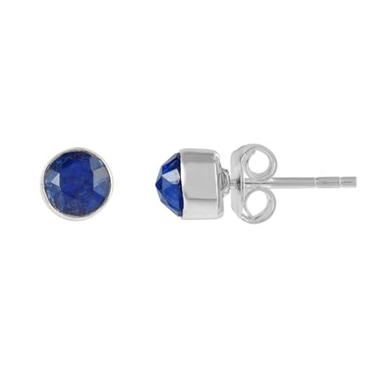 5 MM Natural Gemstone 925 Sterling Silver Hypoallergenic Studs Earrings Jewelry for Women Dainty Trendy Antiqued Silver Birthstone Earrings Jewelry Gifts for Women and Her - color: Blue Sapphire