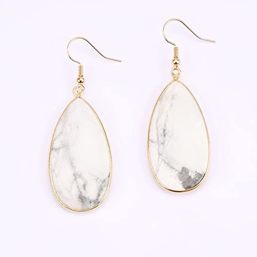 BaubleStar Natural Crystal Healing Stone Earrings Statement Teardrop Dangle Earrings for Women - color: White