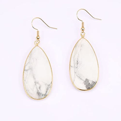 BaubleStar Natural Crystal Healing Stone Earrings Statement Teardrop Dangle Earrings for Women - color: White