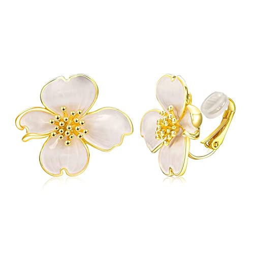 Clip on Earrings Women, 14K Gold Plated Earrings for Sensitive Ears, Fashion Women's Earrings Jewelry Birthday Gift for Wife Grandma Daughter Girls on Christmas Thanksgiving - color: Gold White Earrings
