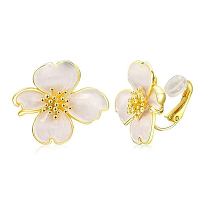 Clip on Earrings Women, 14K Gold Plated Earrings for Sensitive Ears, Fashion Women's Earrings Jewelry Birthday Gift for Wife Grandma Daughter Girls on Christmas Thanksgiving - color: Gold White Earrings
