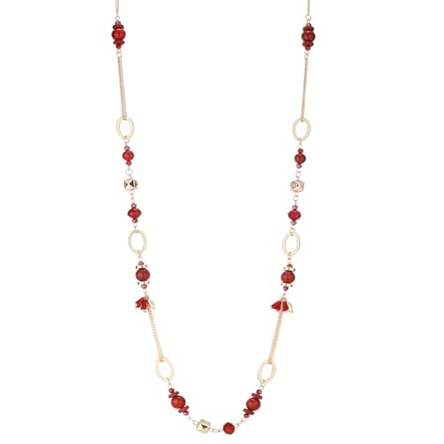 Long Gold Boho Necklaces for Women Beaded Statement Chain Long Necklace Gold Costume Jewelry Birthday Gifts for Her - color: Dark Red