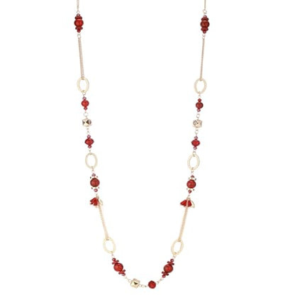 Long Gold Boho Necklaces for Women Beaded Statement Chain Long Necklace Gold Costume Jewelry Birthday Gifts for Her - color: Dark Red