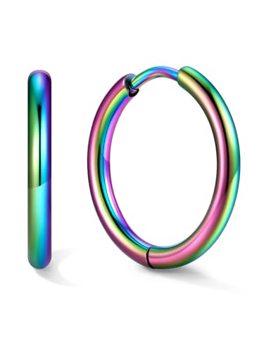 Small Hoop Earrings for Women 7-16mm Stainless Steel Huggie Earrings Lightweight - color: d. Colorful A, size: Diameter 14mm