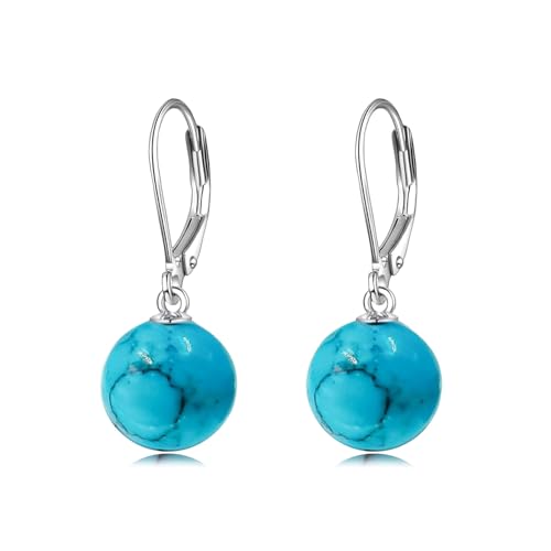 925 Sterling Silver Pearl Leverback Earrings Dangle Drop Jewelry Gifts for Women - style: Turquoise