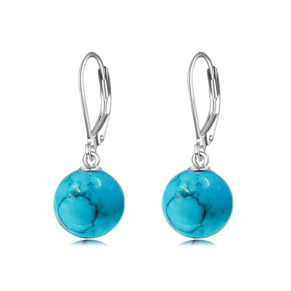 925 Sterling Silver Pearl Leverback Earrings Dangle Drop Jewelry Gifts for Women - style: Turquoise