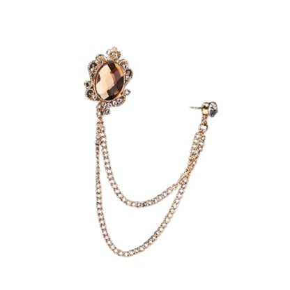 Men's Gem Tassel Brooch Lapel Pin Elegant Badge Hanging Chains Collar Brooches Pin for Career Suit Tuxedo of Shirts Tie Hat Scarf for Boyfriend Father Birthday - style: Gold with Champagne Crystal