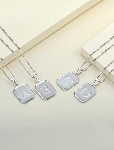 YL Initial Necklace 925 Sterling Silver Square/Round/Heart Letter Pendant A-Z Alphabet Polished Jewelry for Women - color: Letter-B, style: Square Shaped